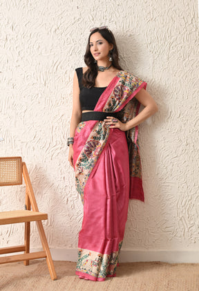 Pure Tussar Silk Madhubani Hand-Painted Saree