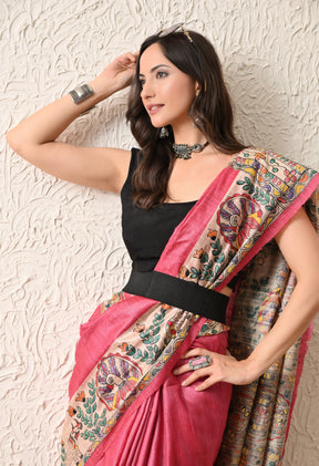 Pure Tussar Silk Madhubani Hand-Painted Saree