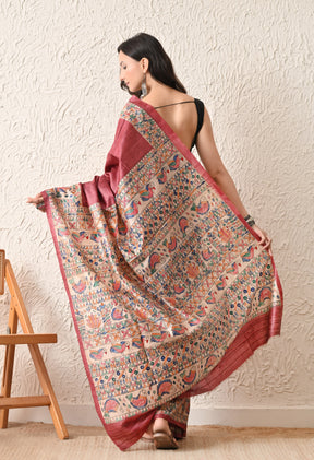 Pure Tussar Silk Madhubani Hand-Painted Saree