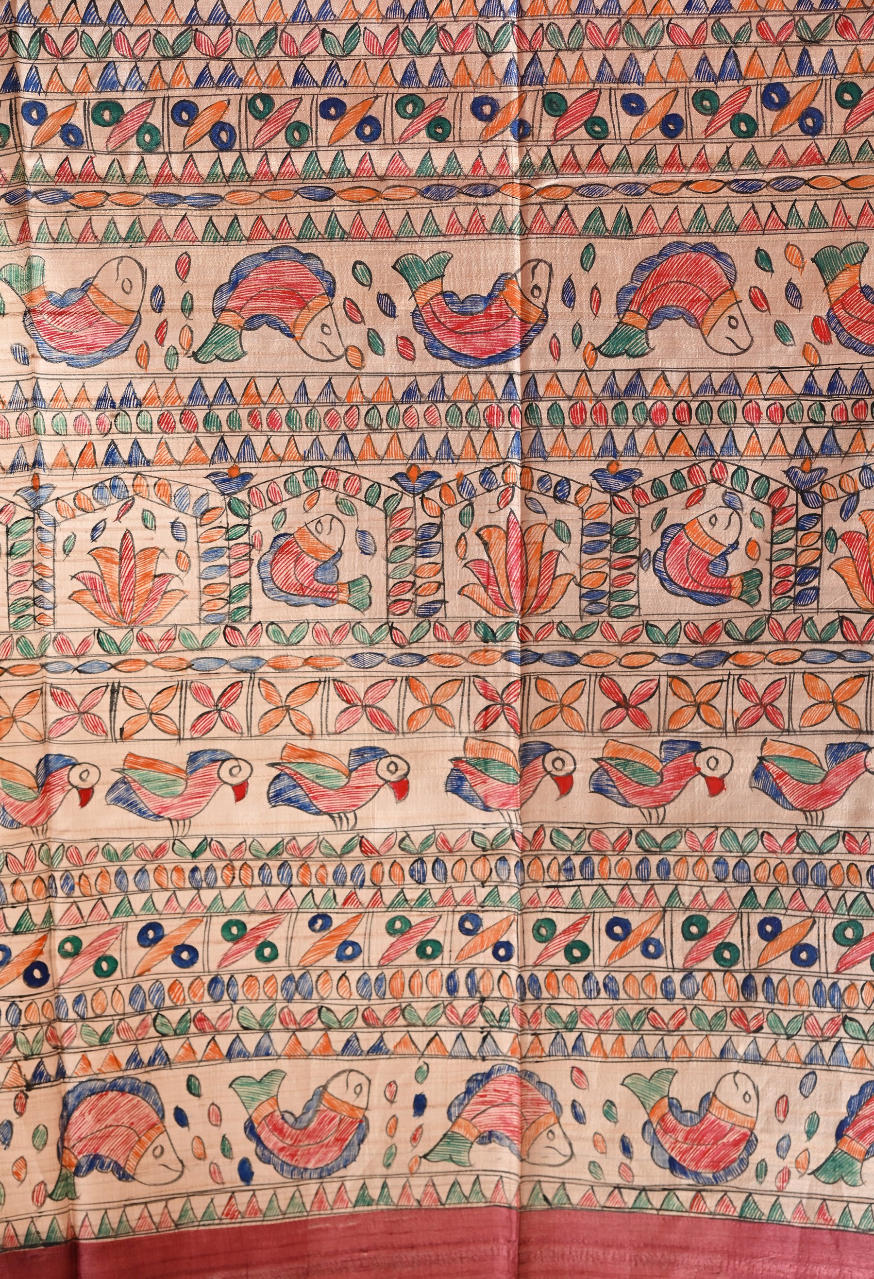 Pure Tussar Silk Madhubani Hand-Painted Saree