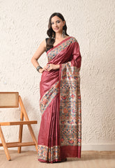 Pure Tussar Silk Madhubani Hand-Painted Saree