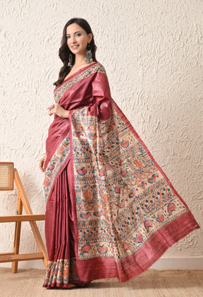 Pure Tussar Silk Madhubani Hand-Painted Saree
