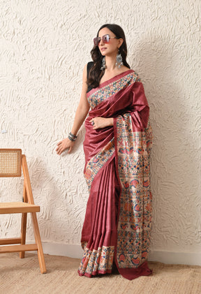 Pure Tussar Silk Madhubani Hand-Painted Saree