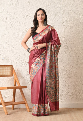 Pure Tussar Silk Madhubani Hand-Painted Saree – Lotus & Fish Mandala Heritage Edition
