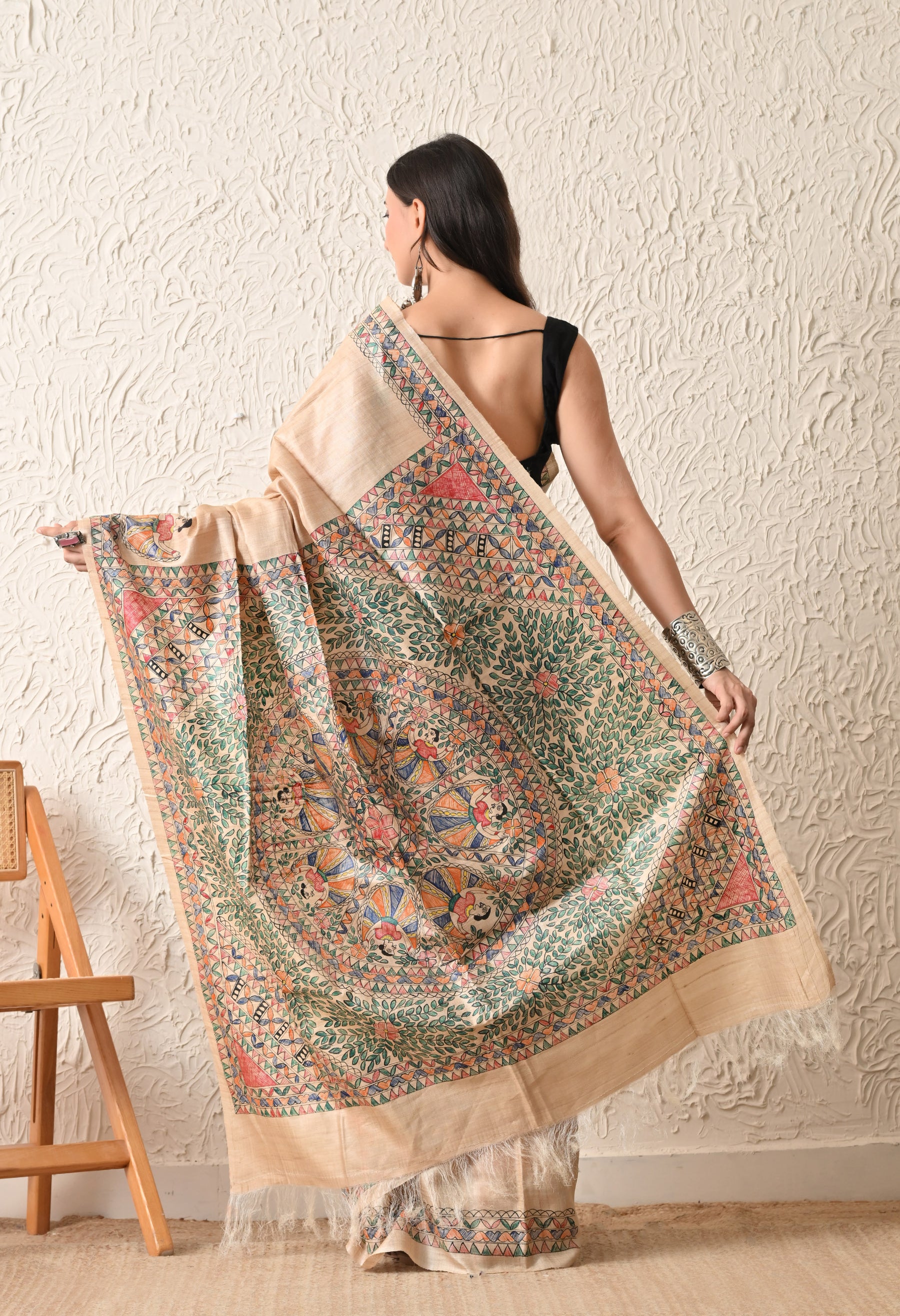 Pure Tussar Silk Madhubani Hand-Painted Saree