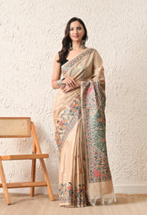 Pure Tussar Silk Madhubani Hand-Painted Saree