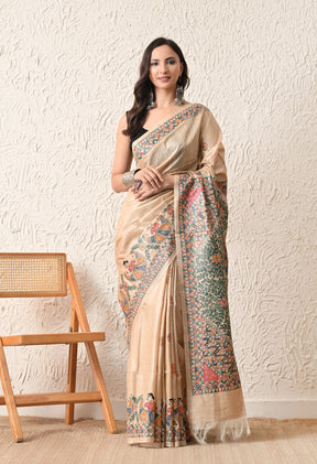Pure Tussar Silk Madhubani Hand-Painted Saree