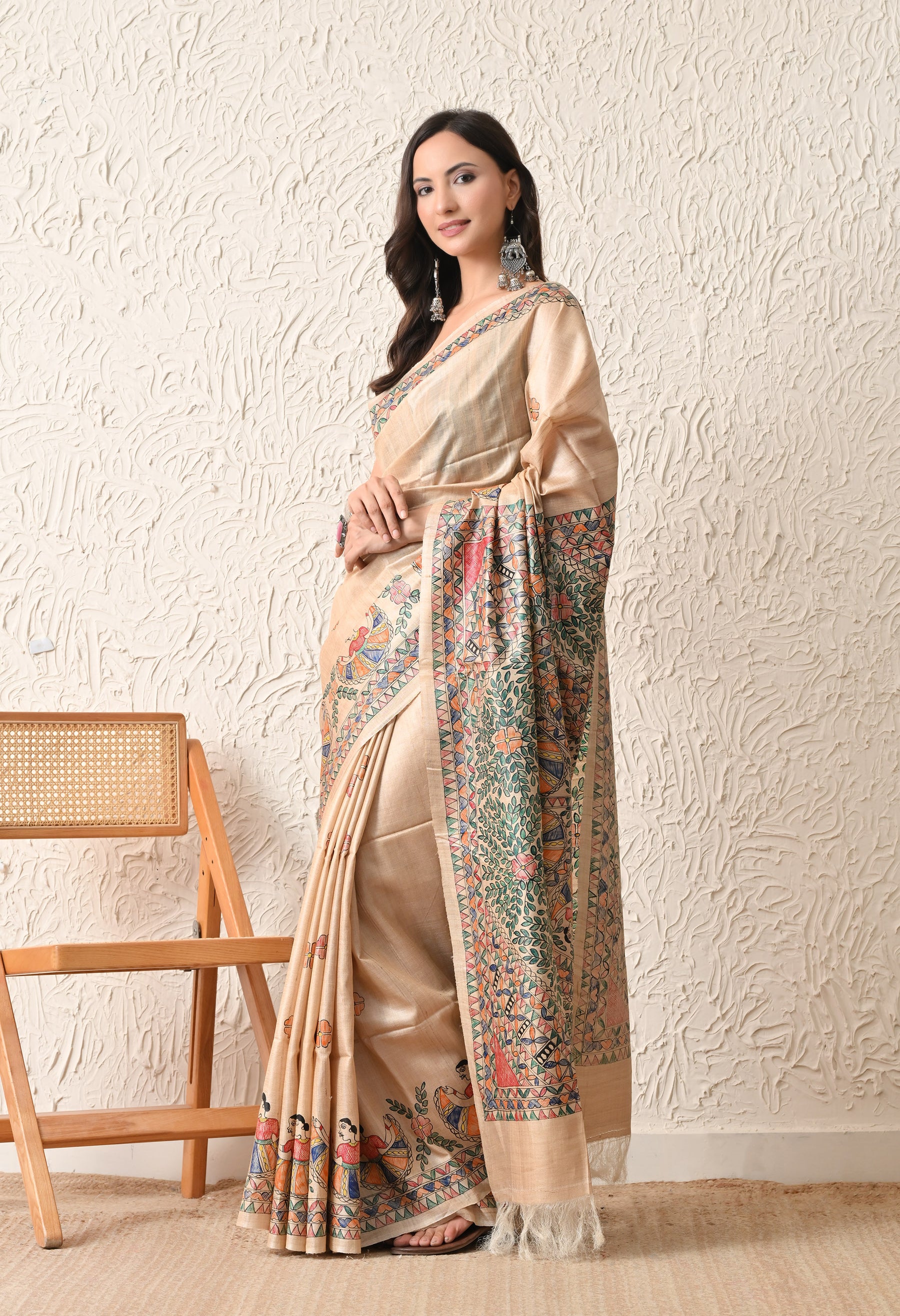 Pure Tussar Silk Madhubani Hand-Painted Saree
