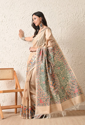 Pure Tussar Silk Madhubani Hand-Painted Saree