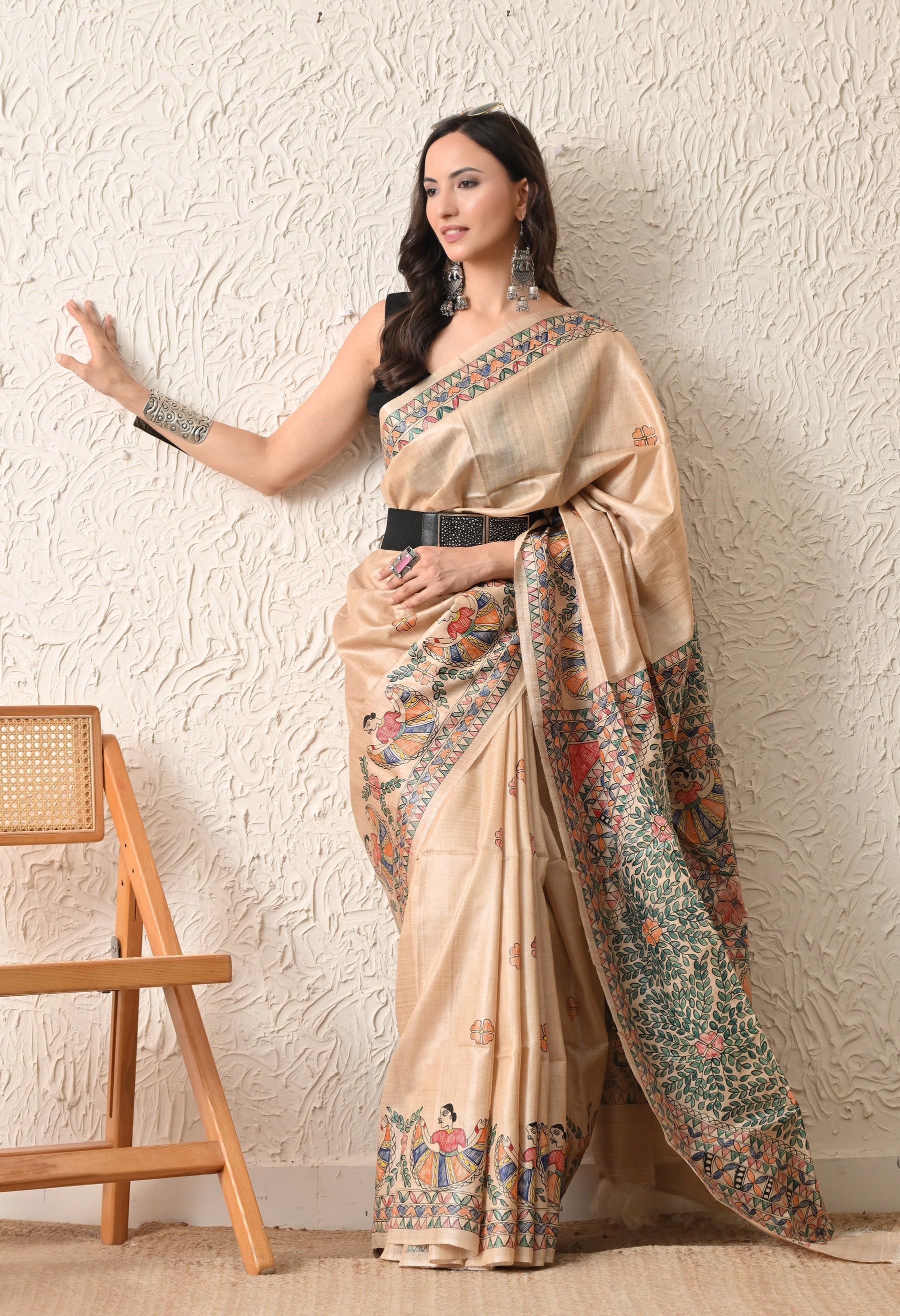 Pure Tussar Silk Madhubani Hand-Painted Saree