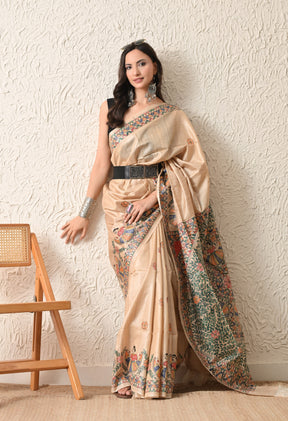 Pure Tussar Silk Madhubani Hand-Painted Saree