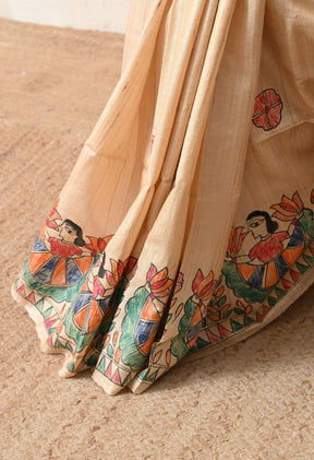 Pure Tussar Silk Madhubani Hand-Painted Saree