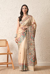 Pure Tussar Silk Madhubani Hand-Painted Saree