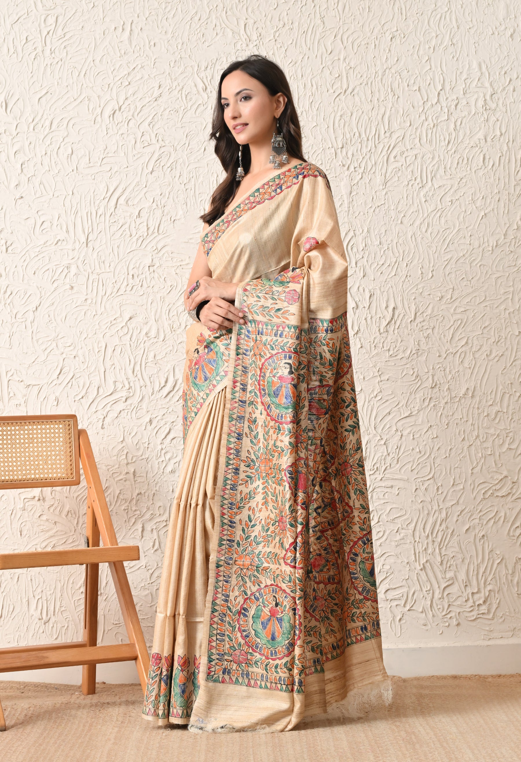 Pure Tussar Silk Madhubani Hand-Painted Saree