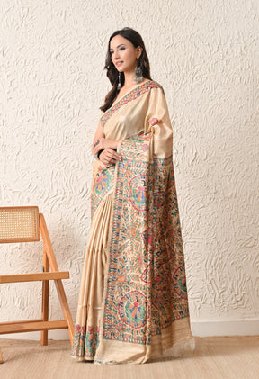 Pure Tussar Silk Madhubani Hand-Painted Saree