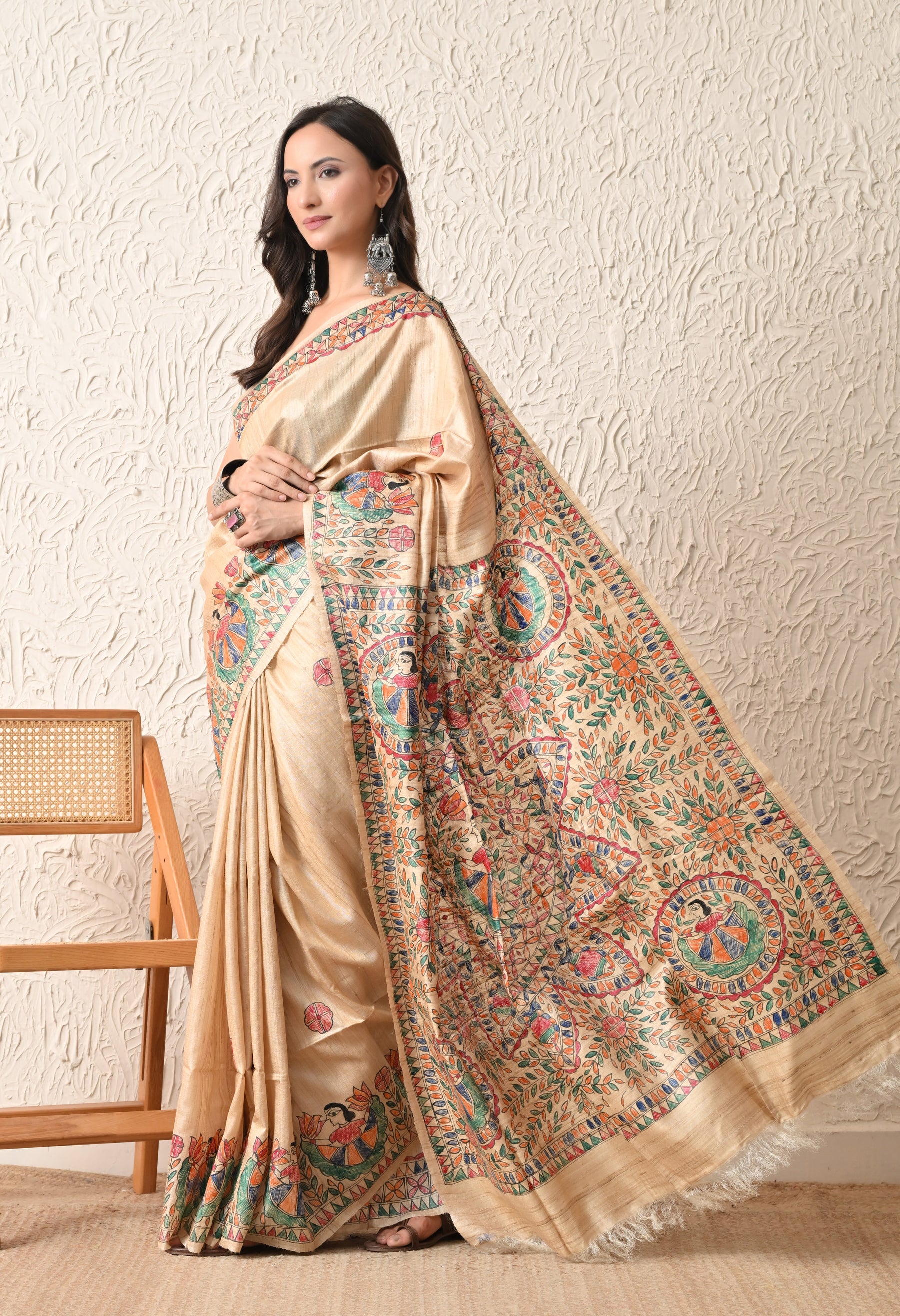 Pure Tussar Silk Madhubani Hand-Painted Saree