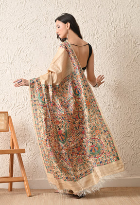 Pure Tussar Silk Madhubani Hand-Painted Saree