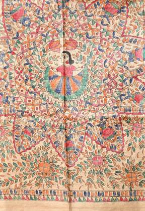 Pure Tussar Silk Madhubani Hand-Painted Saree