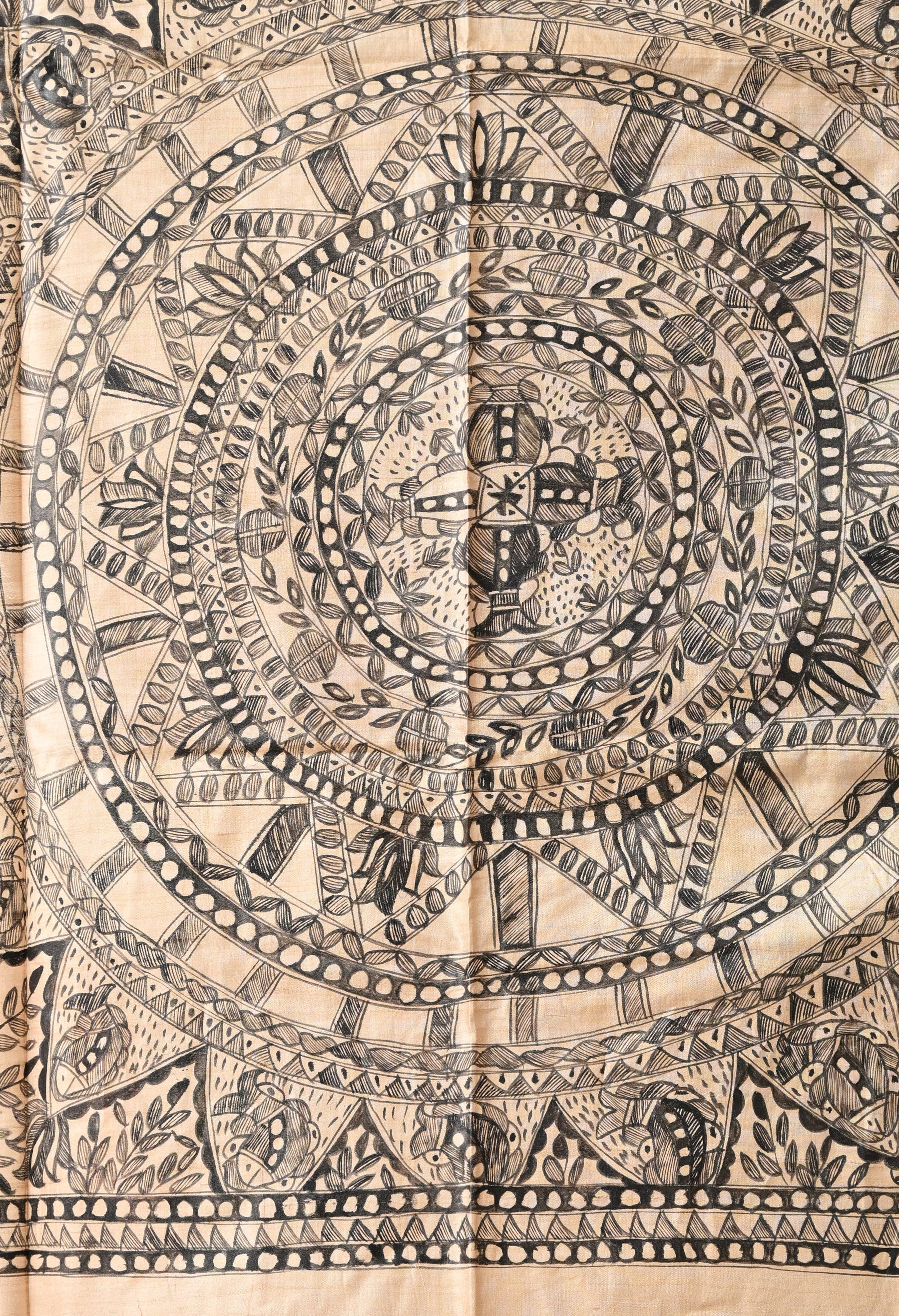 Pure Tussar Silk Madhubani Hand-Painted Saree – Monochrome Heritage Collection