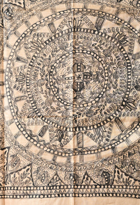 Pure Tussar Silk Madhubani Hand-Painted Saree – Monochrome Heritage Collection