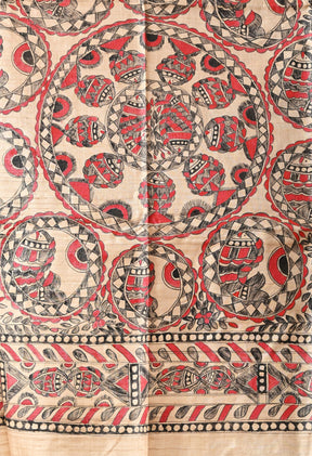 Pure Tussar Silk Madhubani Hand-Painted Saree – Crimson Heritage Collection