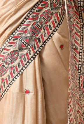 Pure Tussar Silk Madhubani Hand-Painted Saree – Crimson Heritage Collection