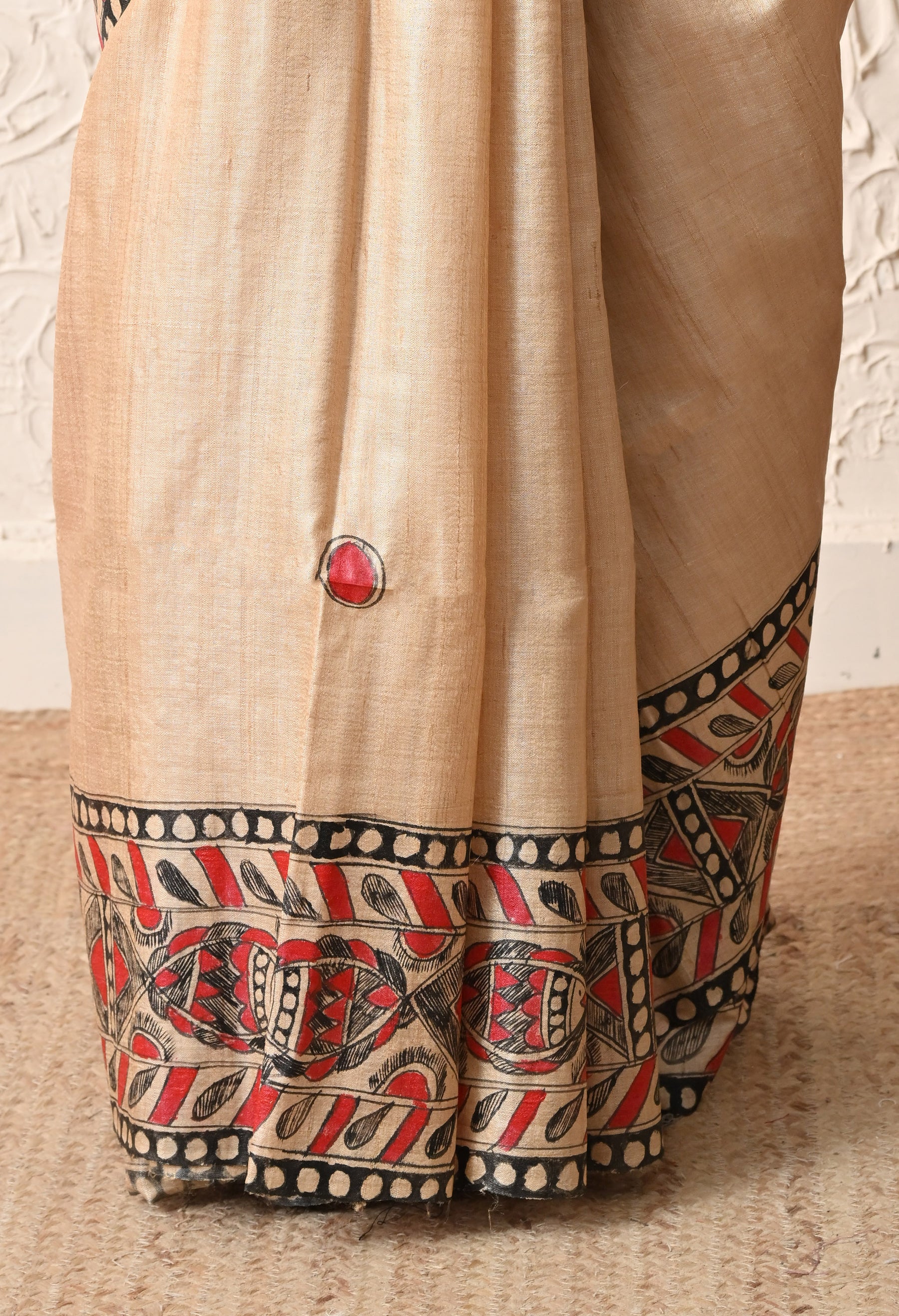 Pure Tussar Silk Madhubani Hand-Painted Saree – Crimson Heritage Collection