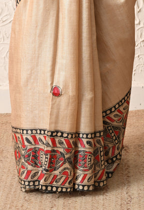 Pure Tussar Silk Madhubani Hand-Painted Saree – Crimson Heritage Collection