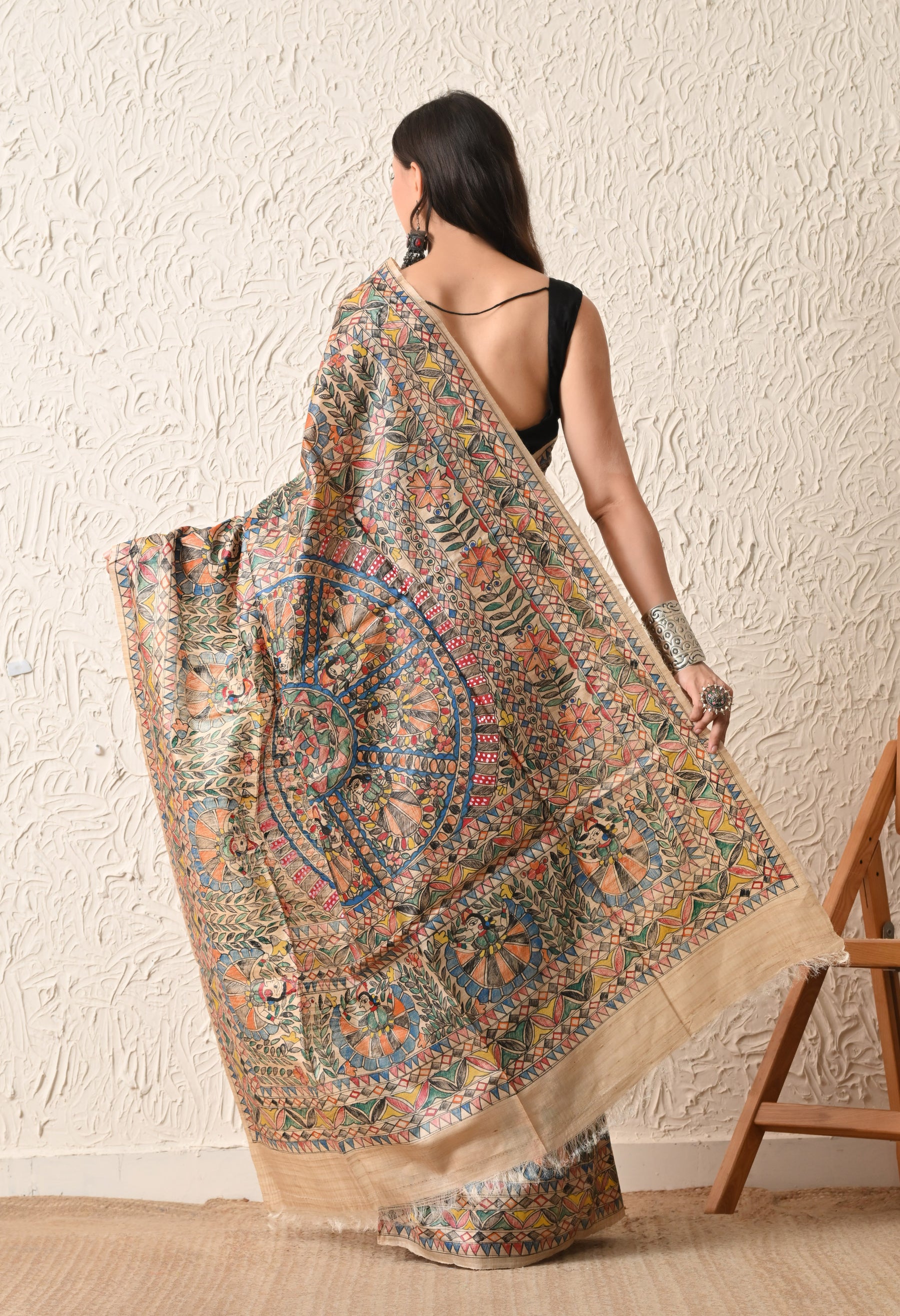 Pure Tussar Silk Madhubani Hand-Painted Saree – Folk Dance Heritage Collection