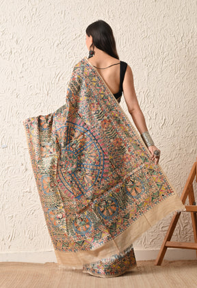 Pure Tussar Silk Madhubani Hand-Painted Saree – Folk Dance Heritage Collection