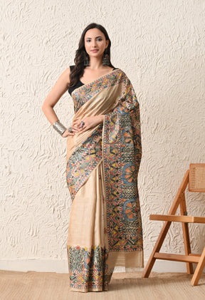 Pure Tussar Silk Madhubani Hand-Painted Saree – Folk Dance Heritage Collection