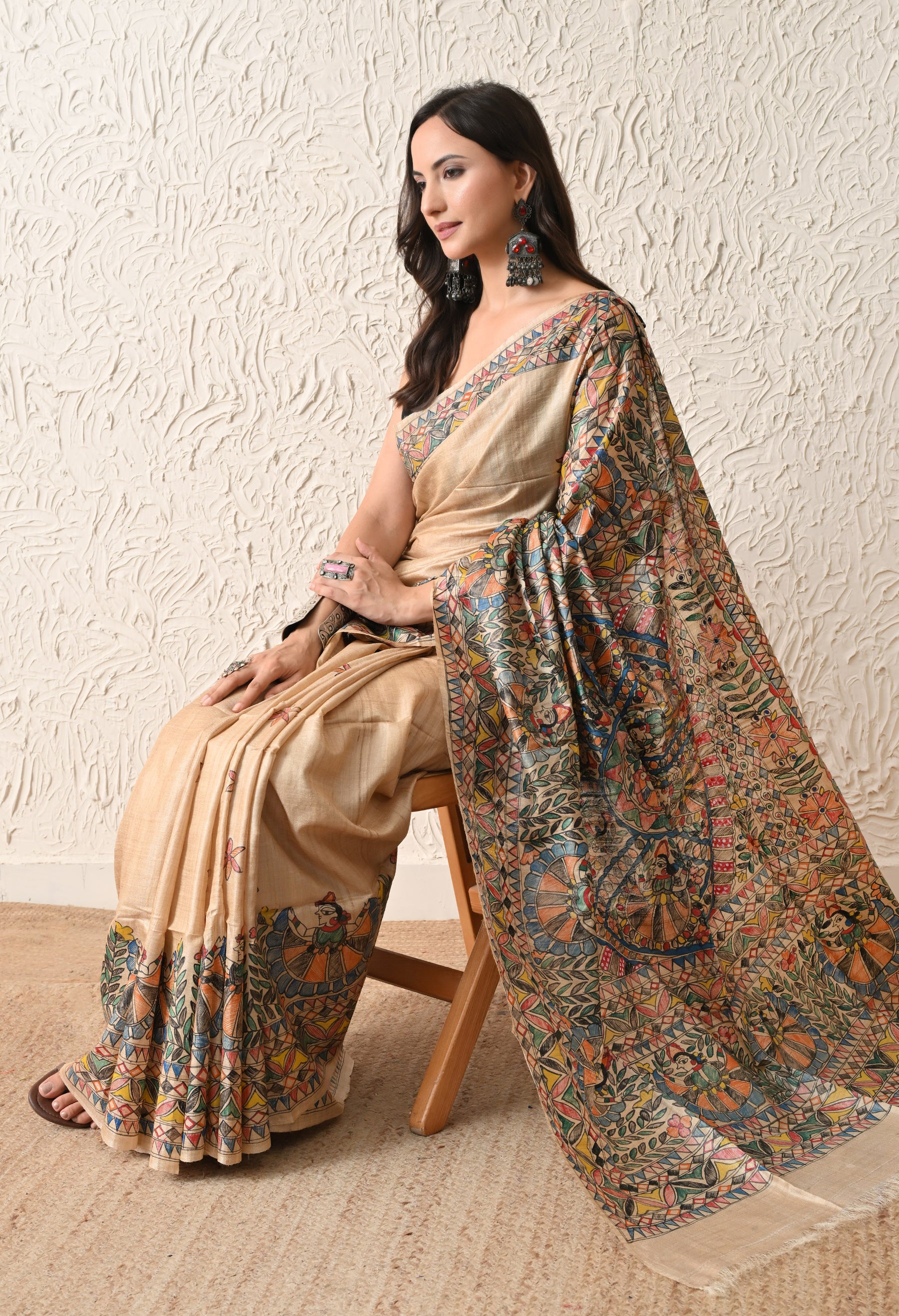 Pure Tussar Silk Madhubani Hand-Painted Saree – Folk Dance Heritage Collection