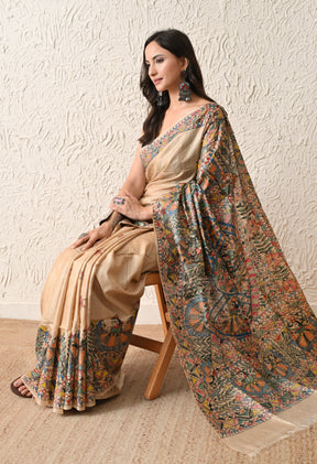 Pure Tussar Silk Madhubani Hand-Painted Saree – Folk Dance Heritage Collection