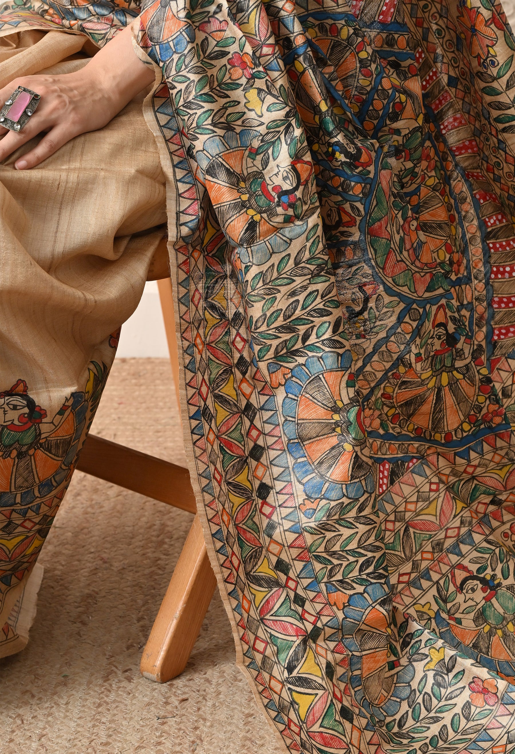 Pure Tussar Silk Madhubani Hand-Painted Saree – Folk Dance Heritage Collection
