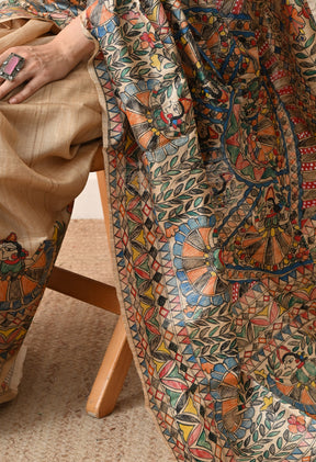 Pure Tussar Silk Madhubani Hand-Painted Saree – Folk Dance Heritage Collection