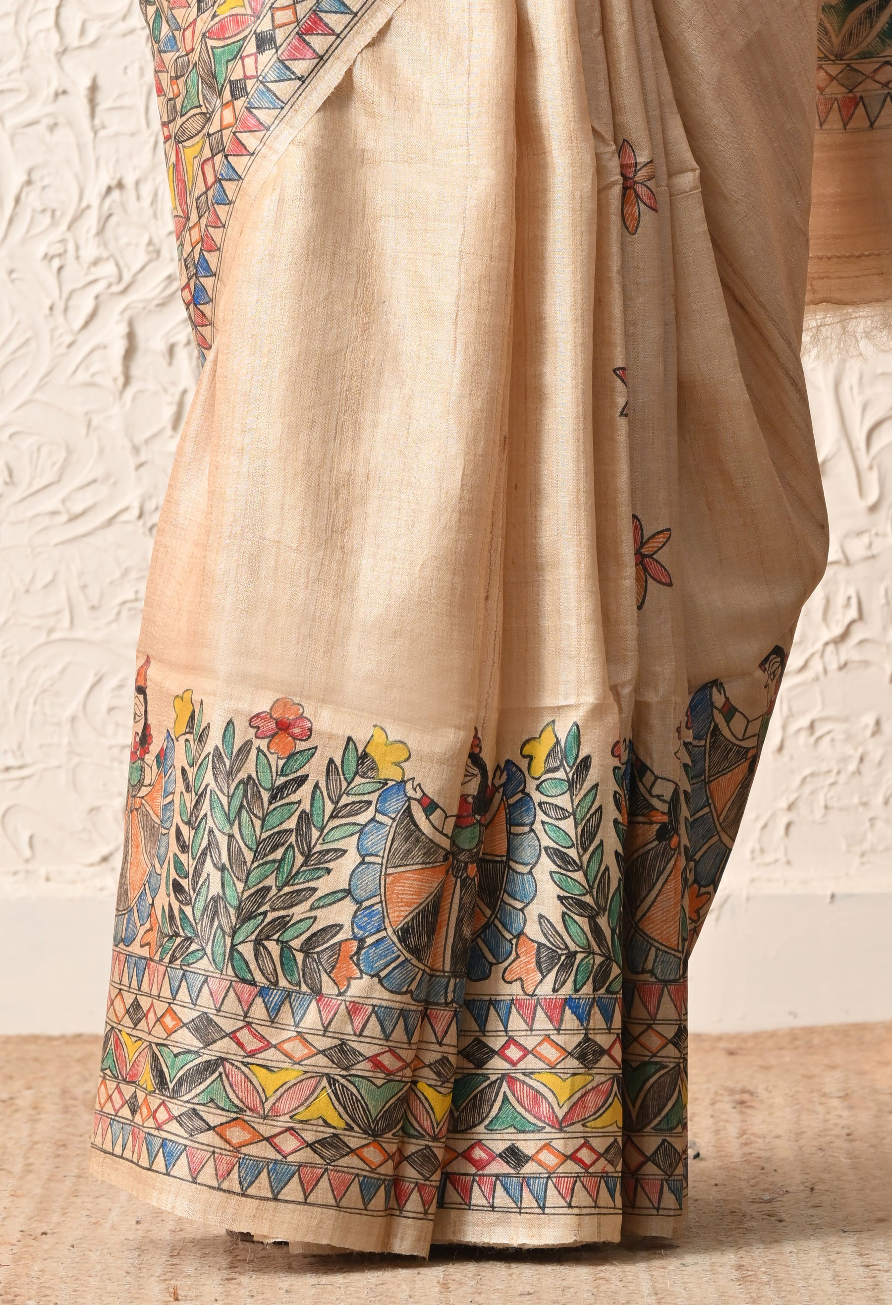 Pure Tussar Silk Madhubani Hand-Painted Saree – Folk Dance Heritage Collection