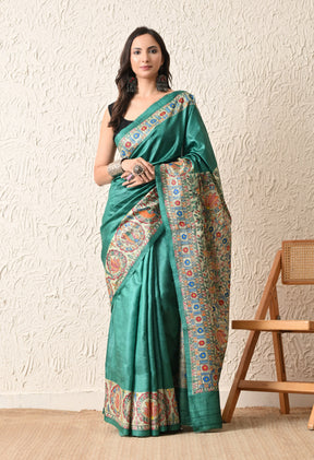 Pure Tussar Silk Madhubani Hand-Painted Saree – Peacock Mandala Heritage Edition