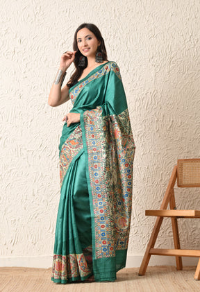 Pure Tussar Silk Madhubani Hand-Painted Saree – Peacock Mandala Heritage Edition