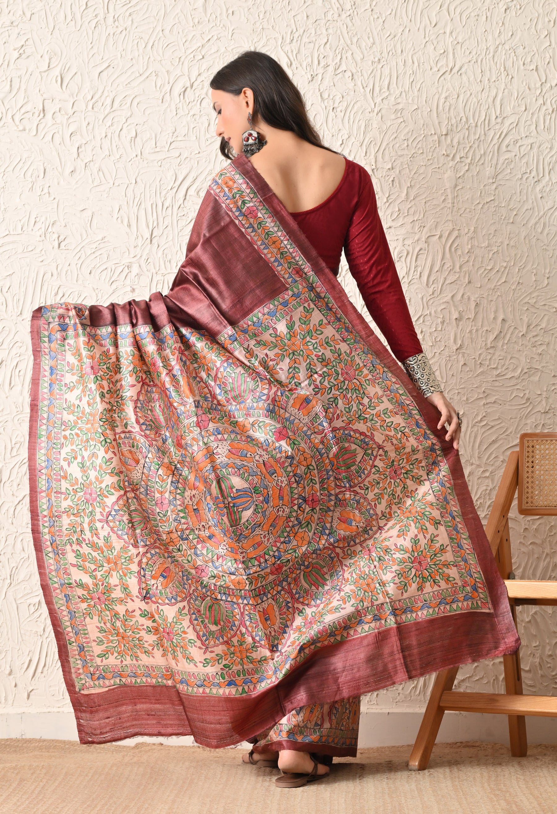 Pure Tussar Silk Madhubani Hand-Painted Saree