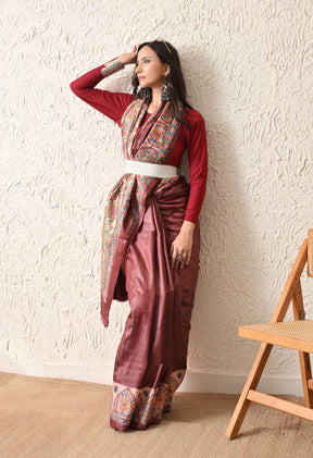 Pure Tussar Silk Madhubani Hand-Painted Saree