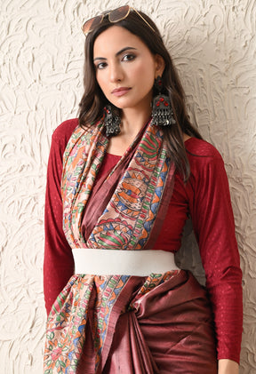 Pure Tussar Silk Madhubani Hand-Painted Saree