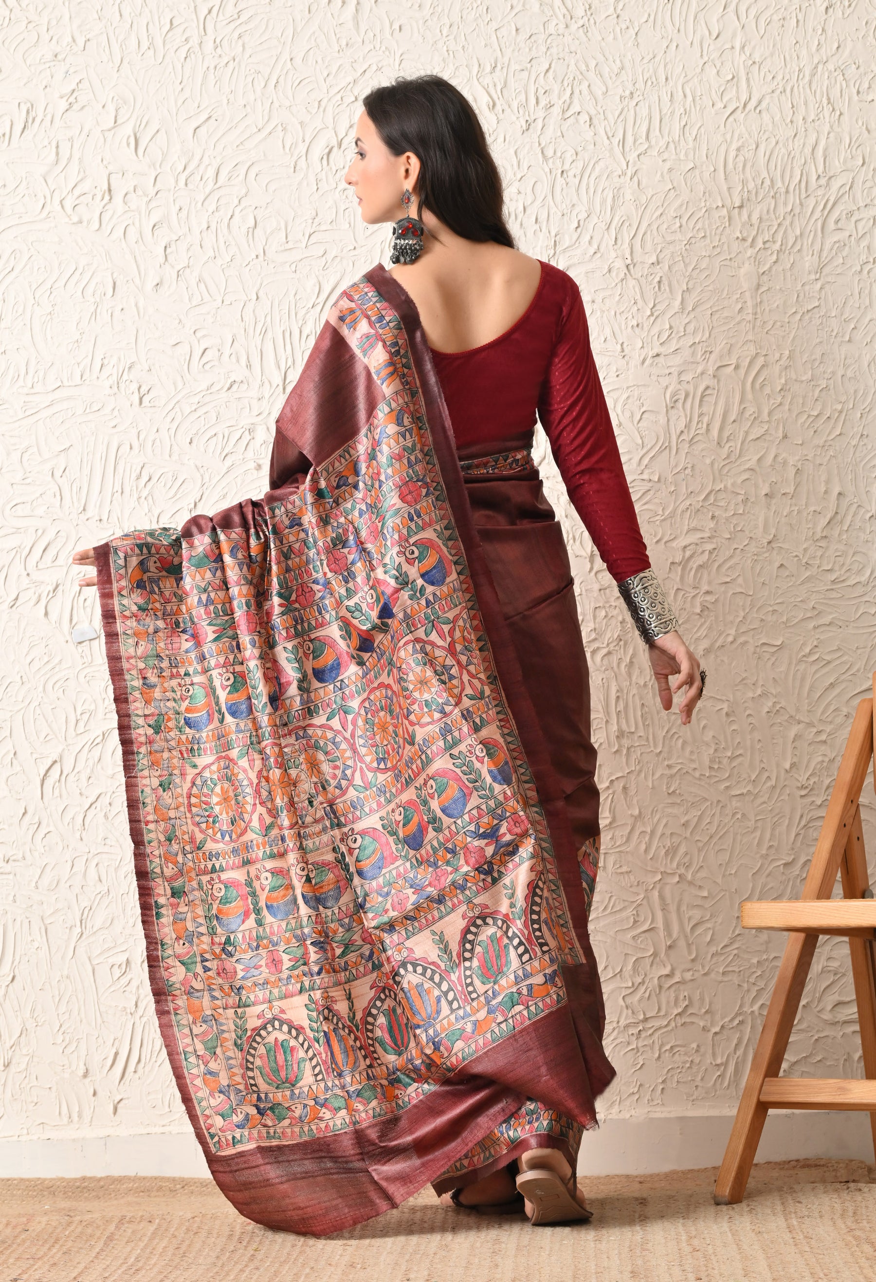 Pure Tussar Silk Madhubani Hand-Painted Saree