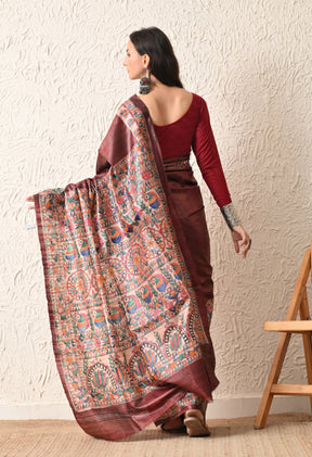 Pure Tussar Silk Madhubani Hand-Painted Saree