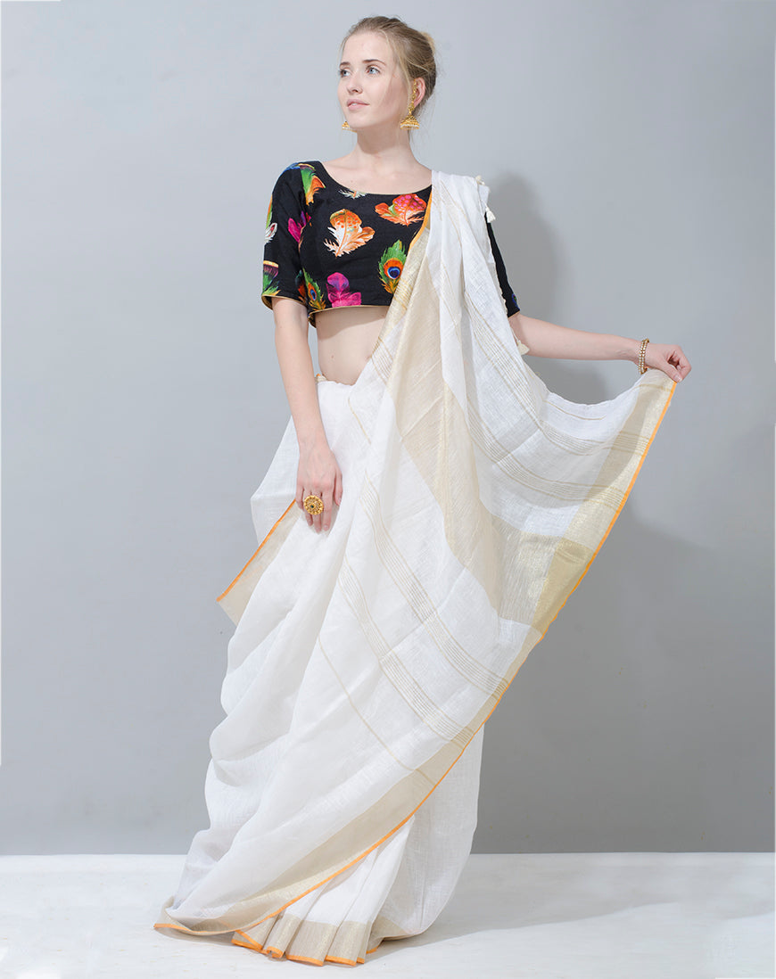 Off-White Linen Saree: Elegance in Blush
