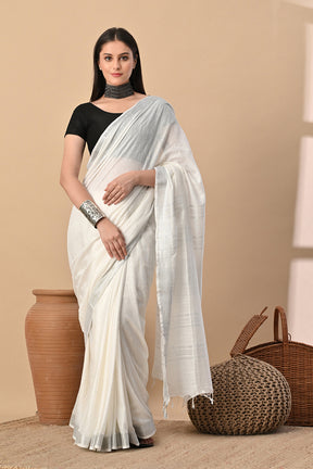 Whispers of White: Ivory Cotton Slub Saree with Silver Thread