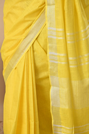 Sunfield Glow – Handwoven Yellow Cotton Slub Saree with Radiant Zari Accents