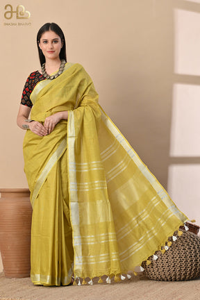 Golden Hour – Mustard Yellow Cotton Slub Saree with Handcrafted Charm