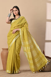 Golden Hour – Mustard Yellow Cotton Slub Saree with Handcrafted Charm