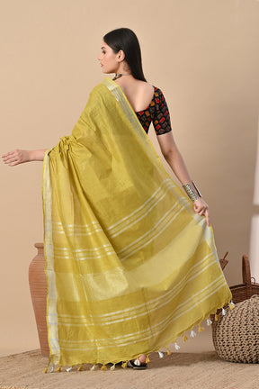 Golden Hour – Mustard Yellow Cotton Slub Saree with Handcrafted Charm
