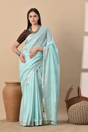 Aqua Whisper – Handwoven Cotton Slub Saree in Cool Serenity
